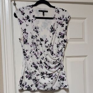 White House Black Market Floral Drape Blouse - Black and Purple